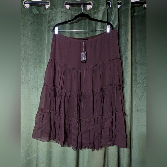 NWT 2008 Chocolate Brown Tiered Silk Skirt - Picture 1 of 4